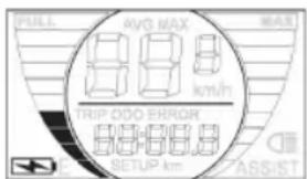 PULL AVG MAX MAX 88 km/h TRIP ODO ERROR 88888 SETUP km ASSIST