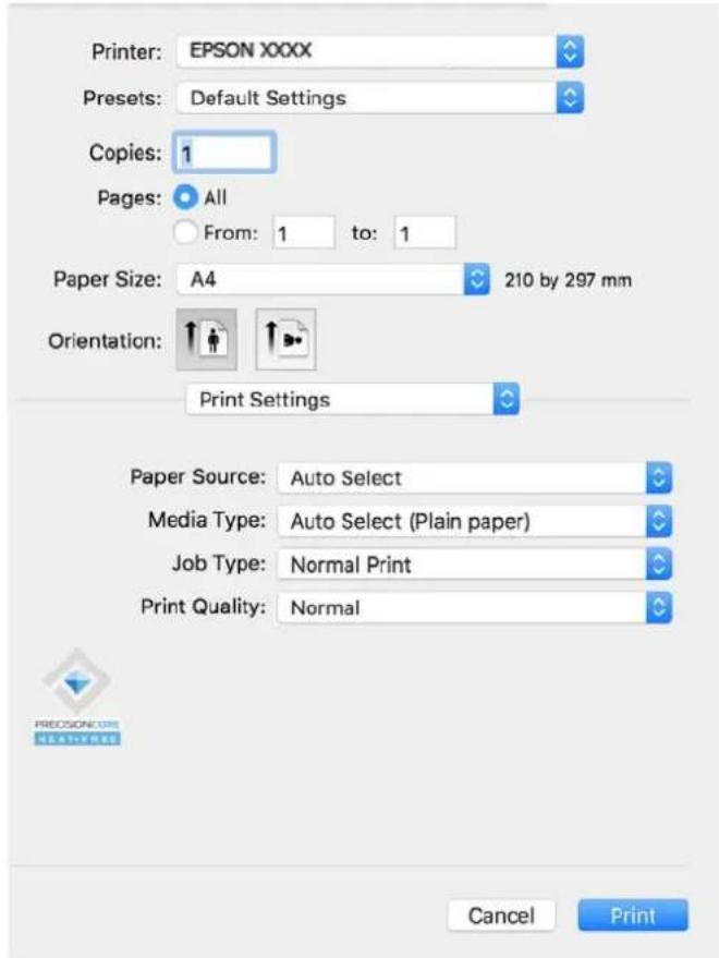EPSON WorkForce Pro WF-M5899DWF - Z rozwijanego menu, wybierz polecenie Ustawienia druku. - 1