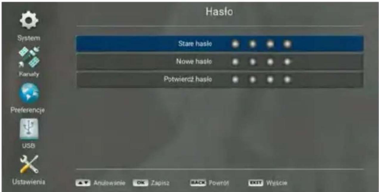 Hasło Stare hasło Nowe hasło Potwiercz hasło Ustawienia Anulownie OK Zapisz BACK Powerół EXIT Wyście