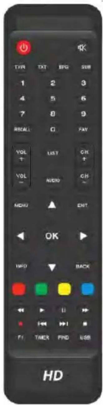 TVR TXT EPG SUB 1 2 3 4 5 6 7 8 9 RECALL G FAY VOL LIST OK + VOL AUDIO CH - MENU ▲ EXIT OK INFO BACK F1 TIMER FIND USB HD
