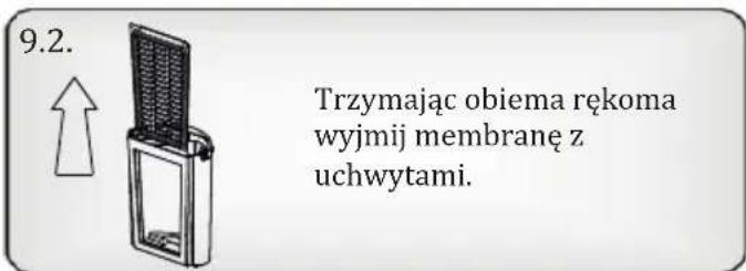 9.2. Trzymając obiema rękoma wyjmij membranę z uchwytami.