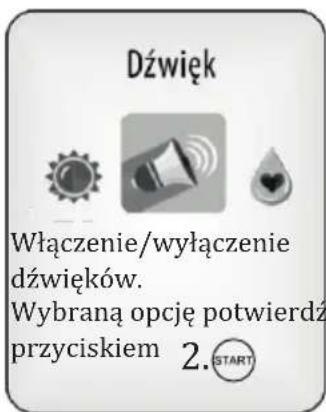 Dźwięk Włączenie/wyłączenie dźwięków. Wybraną opcję potwierdź przyciskiem 2. START