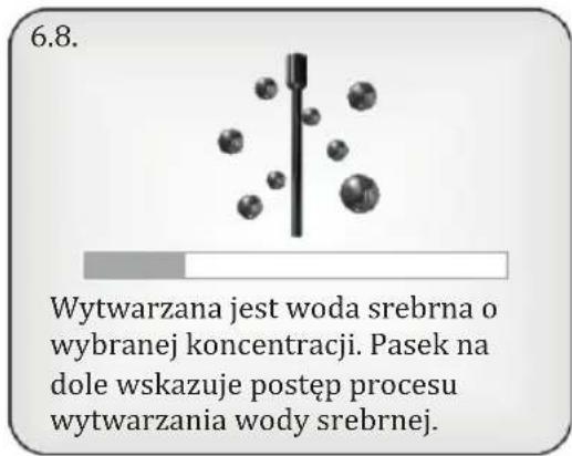 6.8. Wytwarzana jest woda srebrna o wybranej koncentracji. Pasek na dole wskazuje postęp procesu wytwarzania wody srebrnej.