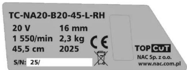 NAC TC-NA20-B20-45-L-RH - Inne oznaczenia na maszynie - 1