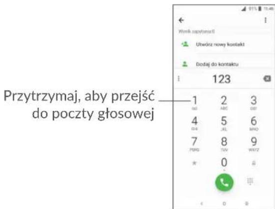 Przytrzymaj, aby przejść do poczty głosowej