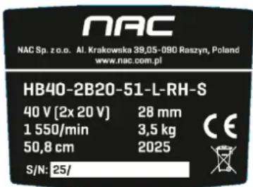 NAC HB40-2B20-51-L-RH-S - Inne oznaczenia na maszynie - 1
