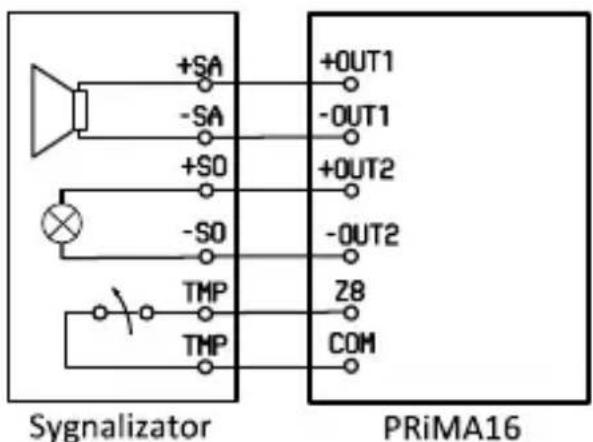 +SA -SA +SO -SO TMP TMP +OUT1 -OUT1 +OUT2 -OUT2 Z8 COM Sygnalizator PRiMA16