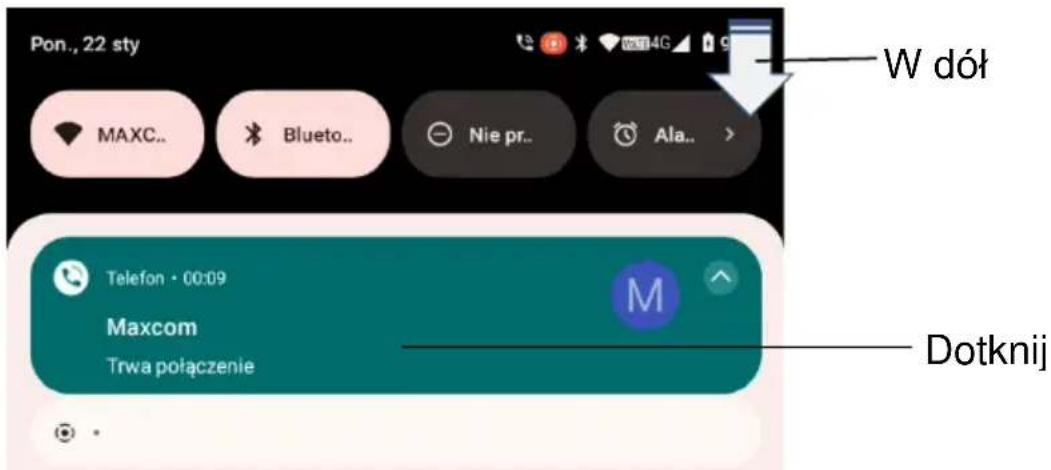 Pon., 22 sty MAXC.. Bluetooth.. Nie pr.. Ala.. W dół Telefon · 00:09 Maxcom Trwa połączenie Dotknij