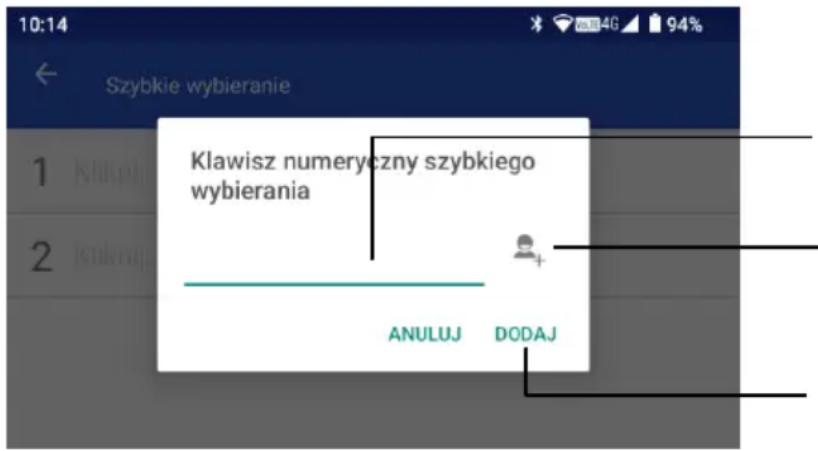 10:14 ← Szybkie wybieranie 1 Klawisz numeryczny szybkiego wybierania 2 ANULUJ DODAJ