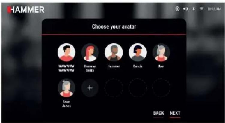 HAMMER Choose your avatar WWW.WW WWW.WW Hammer Smith Hammer Garcia User User Jones + BACK NEXT