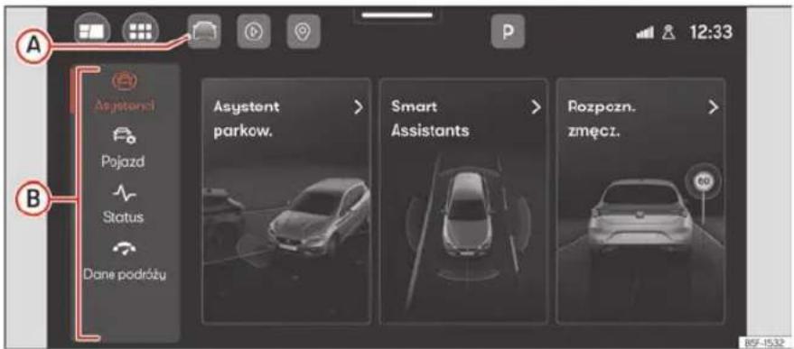 A Asystenci Pojazd Status Dane podróty B Asystent parkow. Smart Assistants Pozpozn. zmęci. 897-1532