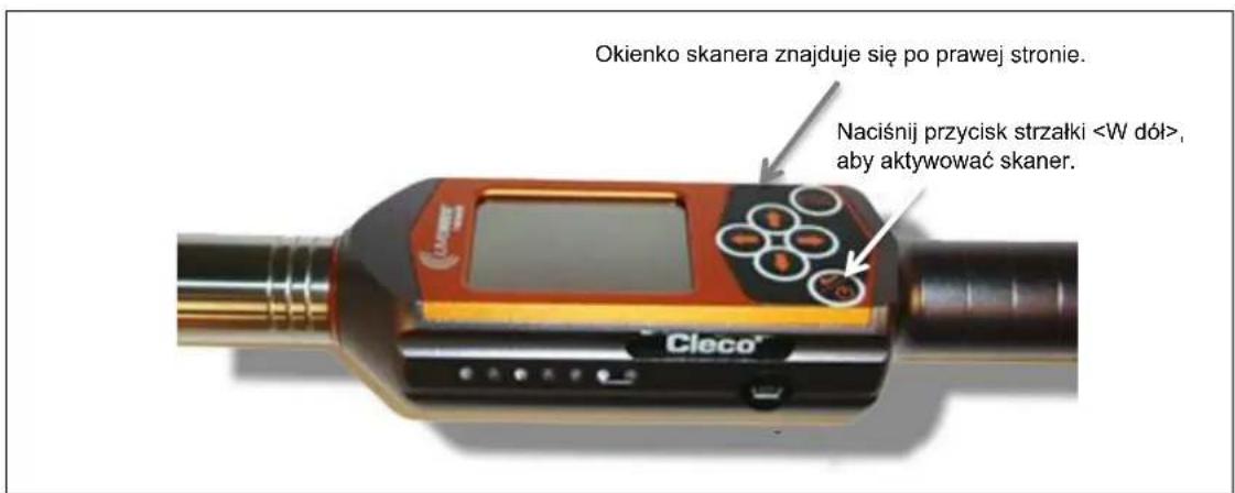 Okienko skanera znajduje się po prawej stronie. Naciśnij przycisk strzałki , aby aktywować skaner. Cleco®