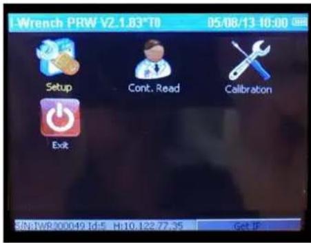 Wrench PRW V2.1.03*T0 05/08/13 10:00 GMT Setup Cont. Read Calibration Exit BN:1WR 00049 Id5 H:10.122.72.35 Get IP