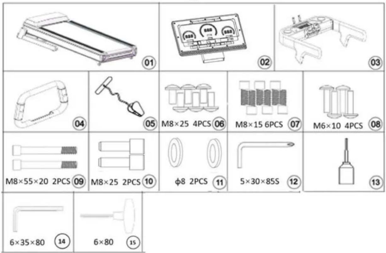 01 02 03 04 05 M8×25 4PCS 06 M8×15 6PCS 07 M6×10 4PCS 08 M8×55×20 2PCS 09 M8×25 2PCS 10 φ8 2PCS 11 5×30×85S 12 13 6×35×80 14 6×80 15