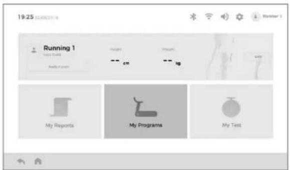 19:25 Running 1 Your Steps Progress cm kg My Reports My Programs My Test