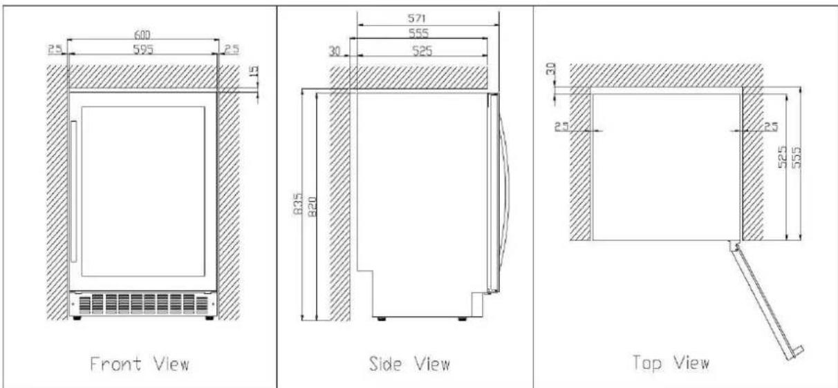 600 25 595 25 15 Front View 571 555 30 525 B35 B20 Side View 30 25 25 525 555 Top View