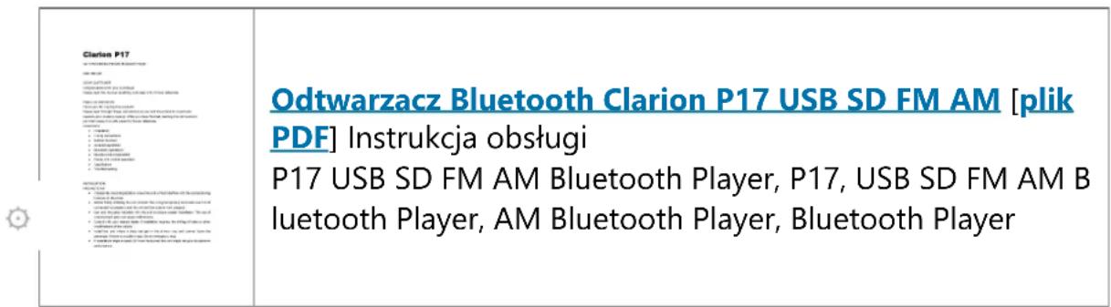 Clarion P17 Odtwarzacz Bluetooth Clarion P17 USB SD FM AM [plik PDF] Instrukcja obsługi P17 USB SD FM AM Bluetooth Player, P17, USB SD FM AM B leuetooth Player, AM Bluetooth Player, Bluetooth Player