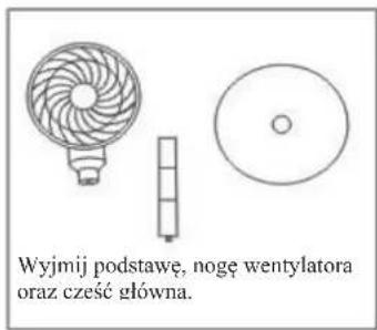 Wyjmij podstawę, nogę wentylatora oraz czeseć główna.
