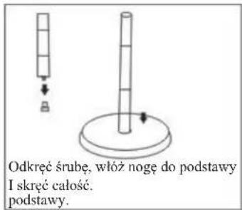 Odkręć śrubę, włóż nogę do podstawy I skręć całość. podstawy.
