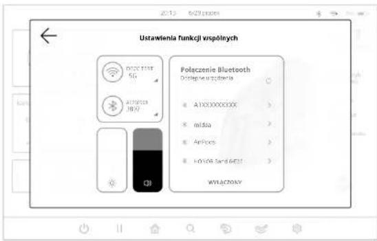 Ustawienia funkcji vispólnych Połączenie Bluetooth Dostępne wąsztanska A1X30000000 midsa AirPorts HOSOR Sard 6G21 WYLACZONY