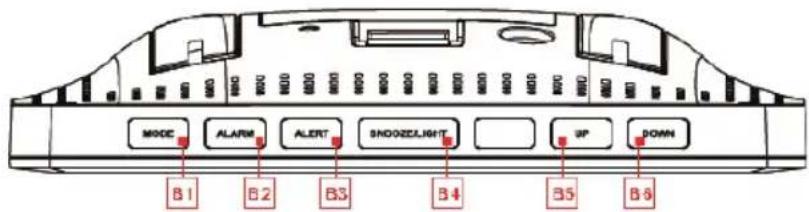 MODE ALARM ALERT SNOOZZELIGHT UP DOWN B1 B2 B3 B4 B5 B6