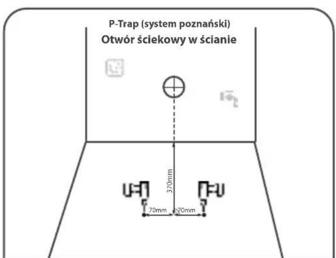 P-Trap (system poznański) Otwór ściekowy w ścianie 370mm 70mm 570mm