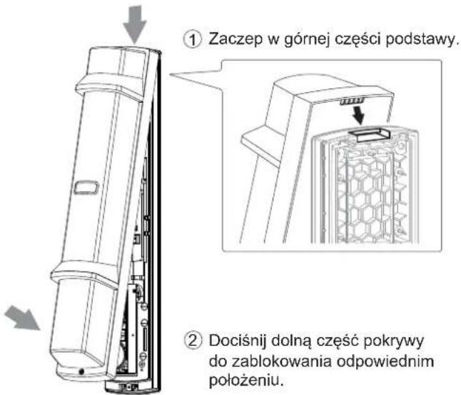 ① Zaczep w górnej części podstawy. ② Dociśnij dolną część pokrywy do zablokowania odpowiednim położeniu.
