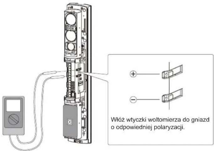 Włóż wtyczki woltomierza do gniazd o odpowiedniej polaryzacji.