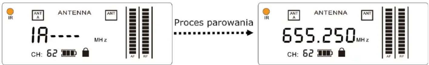 IR ANT A ANTENNA ANT 19 ---- MH z CH: 62 AF RF Proces parowania IR ANT A ANTENNA ANT 655.250 MH z CH: 62 AF RF