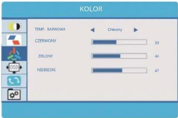KOLOR TEMP. BARWOWA Chłodny CZERWONY 39 ZIELONY 44 NIEBIESKI 47