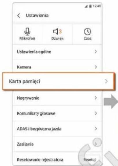 Ustawienia Mikrofon Dźwięk Czas Ustawienia ogólne Kamera Karta pamięci Nagrywanie Komunikaty głosowe ADAS i bezpieczna jazda Zasilanie Resetowanie rejestratora Resetuł