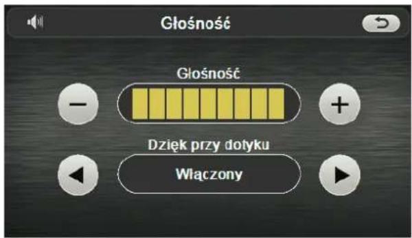 Głośność Głośność Dzięk przy dotyku Włączony