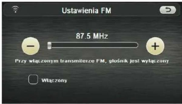 Ustawienia FM 87.5 MHz Przy włączonym transmiterze FM, głośnik jest wyłączony Włączony