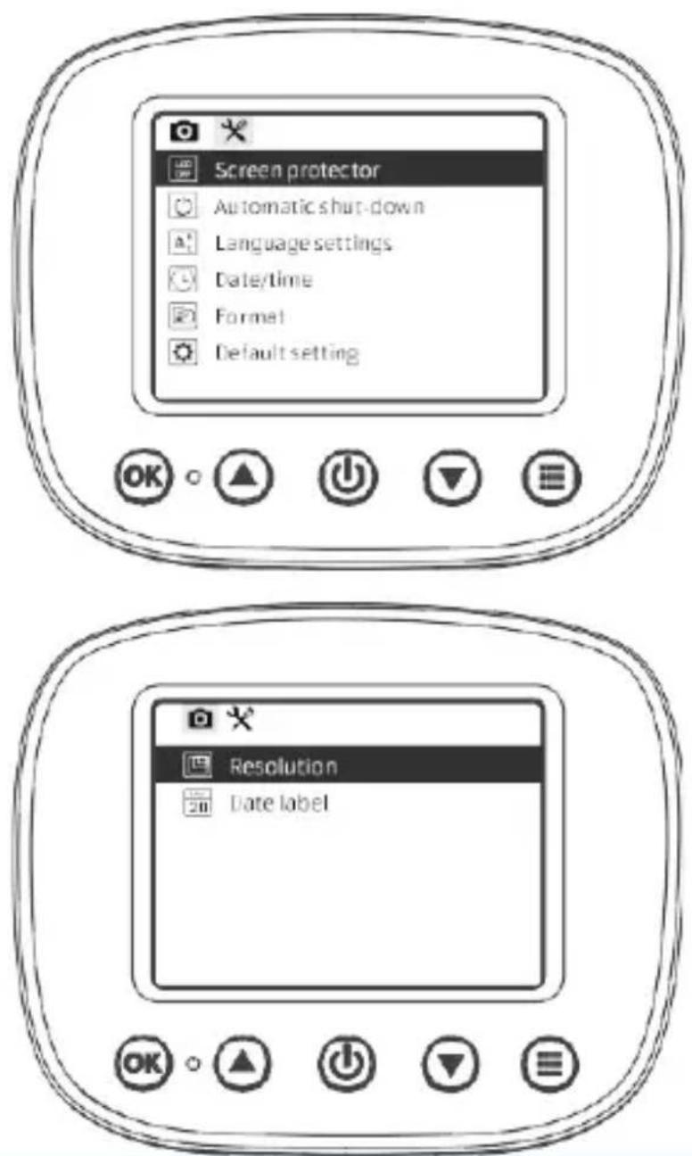 Screen protector Automatic shut-down Language settings Date/time Format Default setting