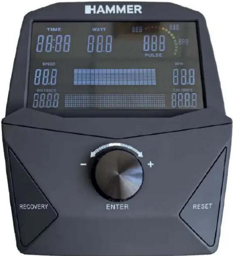 HAMMER TIME WATT 800 800 80:00 80.0 800 800 PULSE SPEED (HPM) 80.0 80.0 DISTANCE CALORIES 80.0 80.0 RECOVERY ENTER RESET