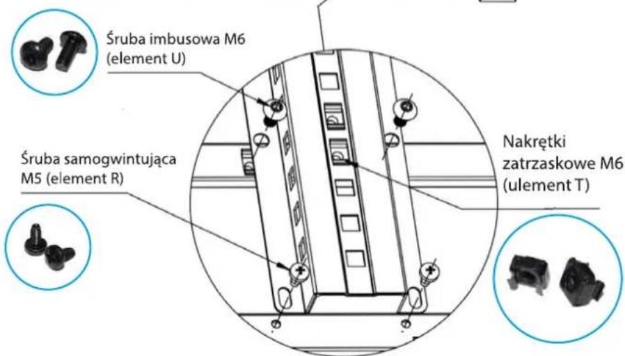 Śruba imbusowa M6 element U) Śruba samogwintująca M5 (element R) Nakrętki zatrzaskowe M6 (ullement T)