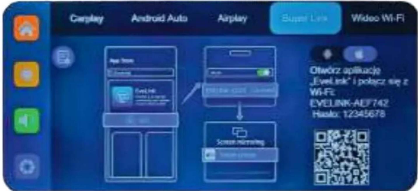 Carplay Android Auto Airplay Super mini Wideo Wi-Fi Otwórz aplikację J.Evelink® i połącz się z Wi-Fi EVELINK-AEF742 Husło: 12345678