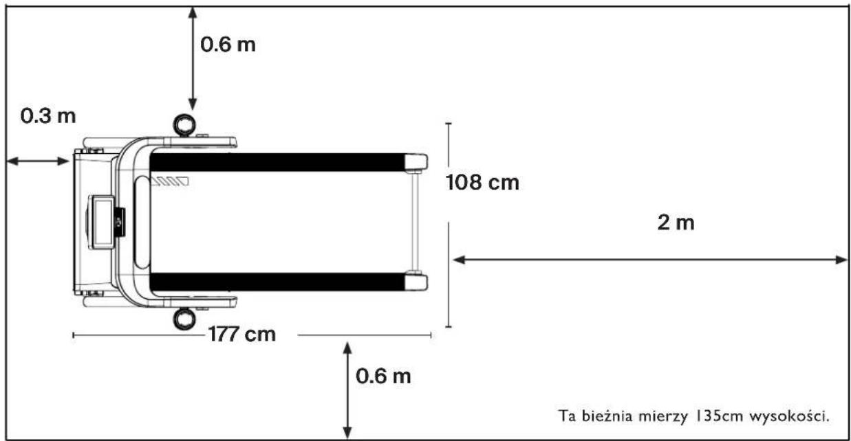 0.6 m 0.3 m 108 cm 2 m 177 cm 0.6 m Ta bieżnia mierzy 135cm wysokości.