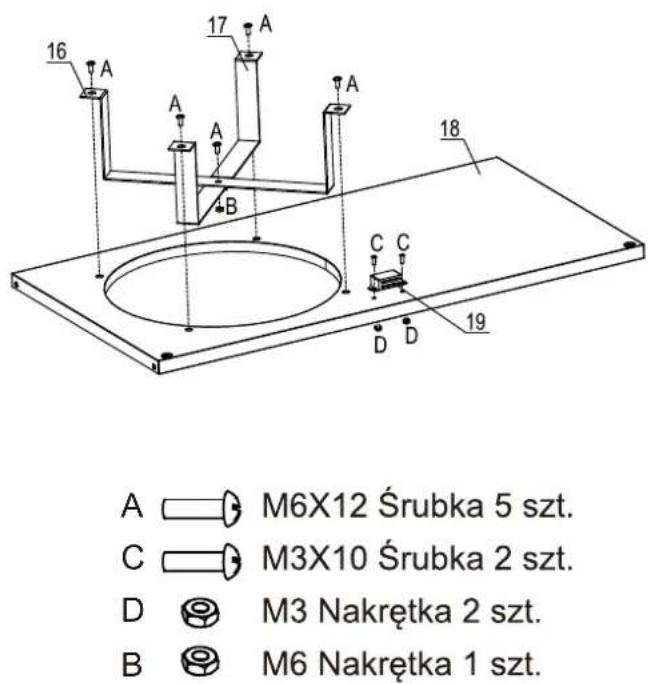 16 A 17 A A A A B 18 C C D D 19 A M6X12 Śrubka 5 szt. C M3X10 Śrubka 2 szt. D M3 Nakrętka 2 szt. B M6 Nakrętka 1 szt.