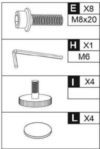 E X8 M8x20 H X1 M6 I X4 L X4