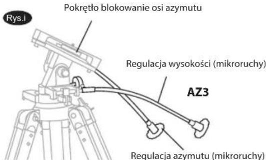 Rys.i Pokrętło blokowanie osi azymutu Regulacja wysokości (mikroruchy) AZ3 Regulacja azymutu (mikroruchy)