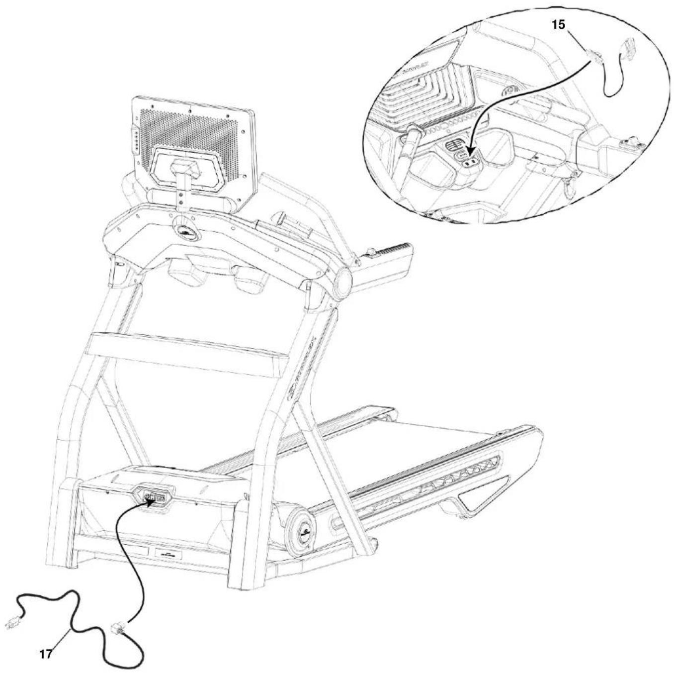 BOWFLEX T56 - Podłącz zasilacz i klucz bezpieczeństwa do ramy - 2