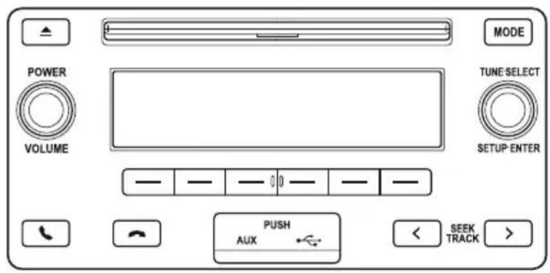 MODE POWER VOLUME TUNE SELECT SETUP ENTER — — — 0 — — — PUSH AUX < SEEK TRACK >