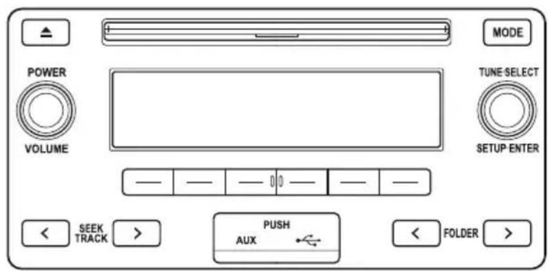 MODE POWER TUNE-SELECT VOLUME SETUP ENTER — — — 0 — — — — < SEEK TRACK > PUSH AUX < FOLDER >