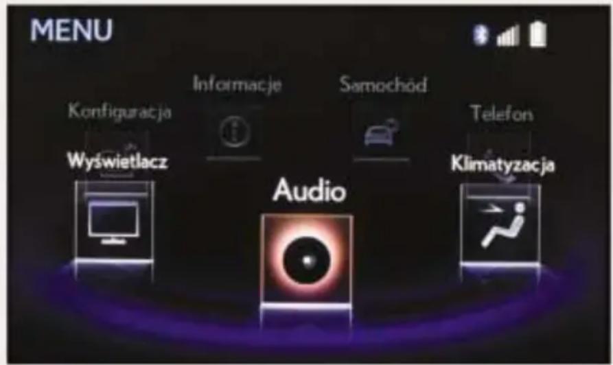MENU Konfiguracja Informacje Samochód Telefon Wyswietlacz Audio Klimatyzacja