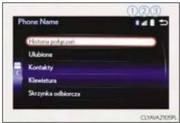 Phone Name Historia połączeni Ulubione Kontakty Klewistura Skrzynka odbiorcza ①②③ CLYAVAZID5PL