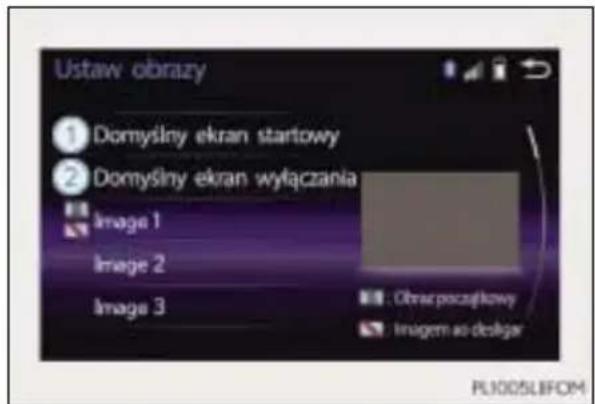Ustaw obrazy ① Domysłny ekran startowy ② Domysłny ekran wyłączania Image 1 Image 2 Image 3 Obraśpc Mozycłowy Imagem ao designer PL005LIFOM