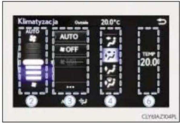 Klimatyzacja Outside 20.0°C AUTO AUTO OFF TEMP 120.0°C ② ③ ④ ⑥ CLY6IAZ104PL