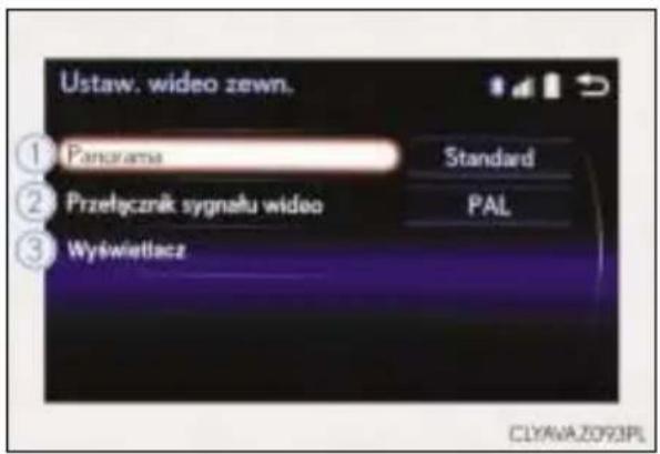 Ustaw. wideo zewn. ① Panorama Standard ② Przetażnik sygnału wideo PAL ③ Wyświetlacz CLYAVA.Z093PL