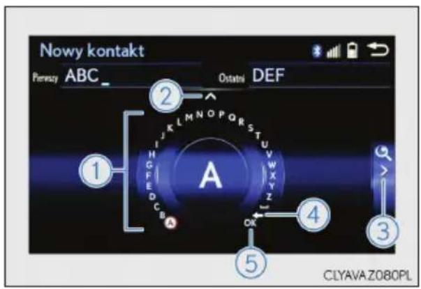 Nowy kontakt Pernszy ABC_ Ostatni DEF ① ② A H G F E D C B A OK ③ ⑤ CLYAVA Z080PL